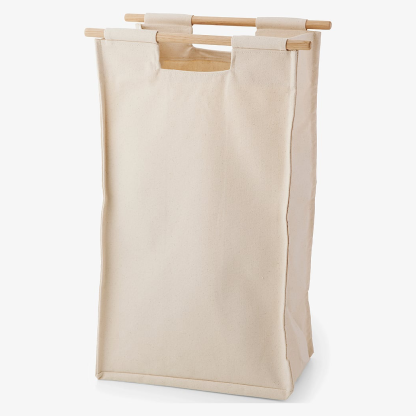 Wall-Mounted Laundry Bag – Oak Wood & Metal Hook, Minimalist Scandinavian Style