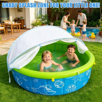 Foldable Kiddie Pool with Canopy & Sprinkler – 47″ Diameter, UV‑Blocking Shade, Hose‑Connected Spray, for Toddlers & Dogs