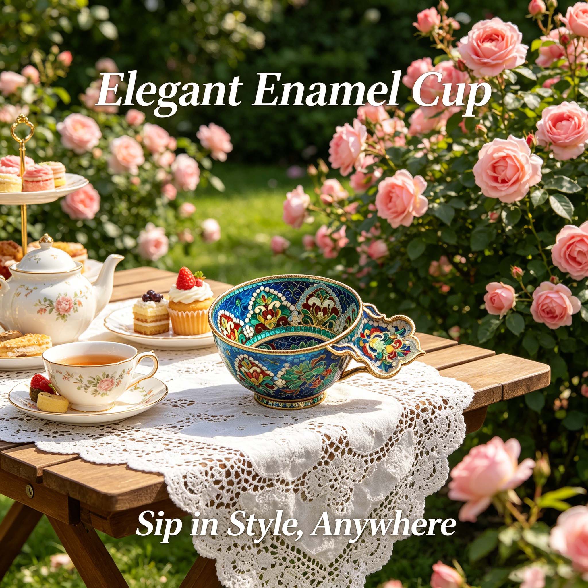 Handcrafted Cloisonné Enamel Cup – 925 Silver Filigree, Heraldic Double‑Headed Eagle, Stained‑Glass Technique