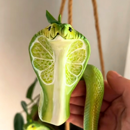 Cobra-Shaped Hanging Planter – Hand-Sculpted Lime Green Polymer Clay, Glossy Finish