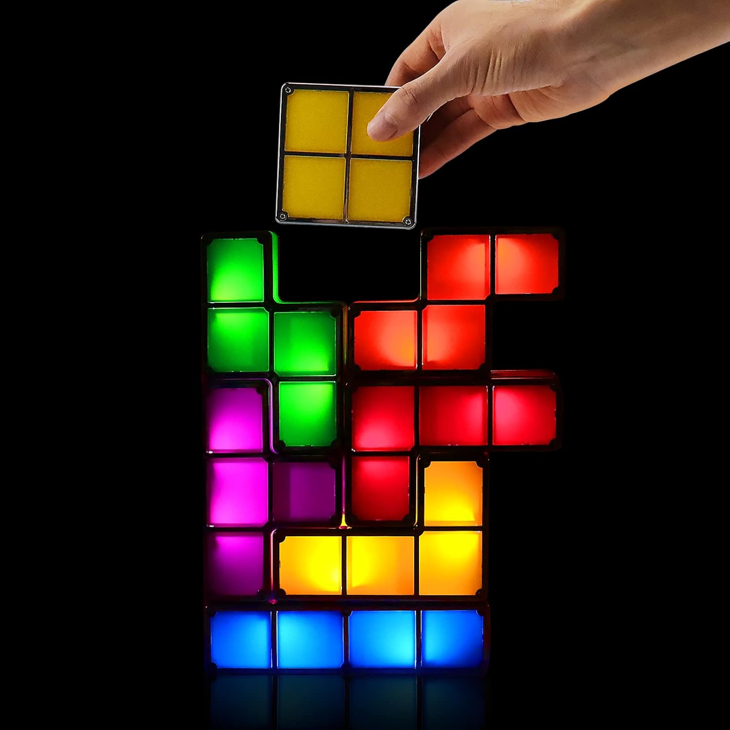 DIY Stackable Tetris LED Night Light – 7 Glowing Blocks, 7 Colors, Creative Desk Decor