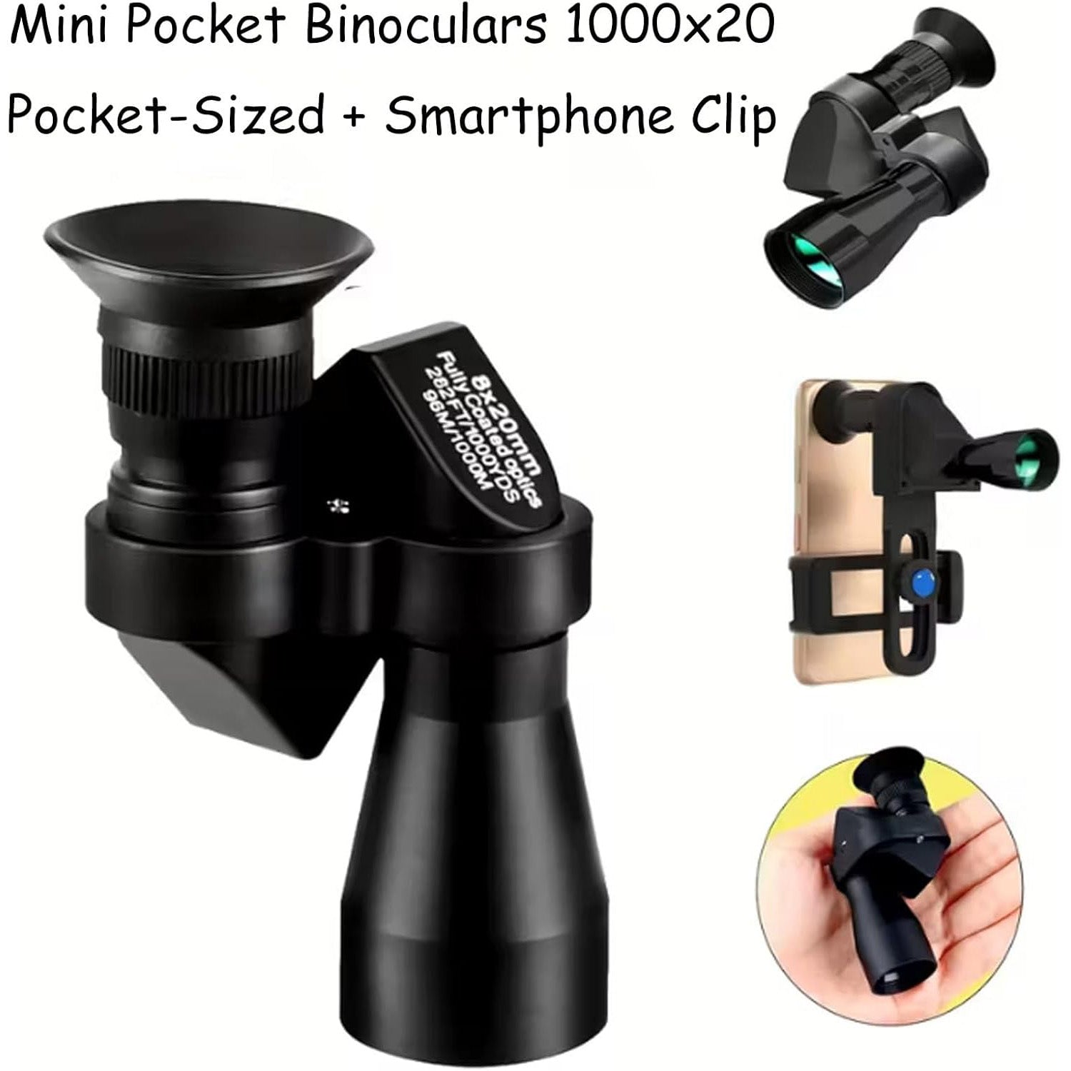 Mini Pocket Binoculars 1000x20 – Compact & Portable with Smartphone Clip, Ideal for Outdoor Adventures