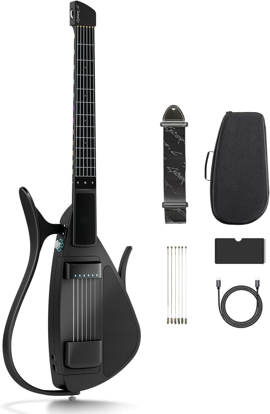 Smart Foldable Guitar – Silicone Strings, 24 Built‑in Tones, Silent Practice, App‑Connected