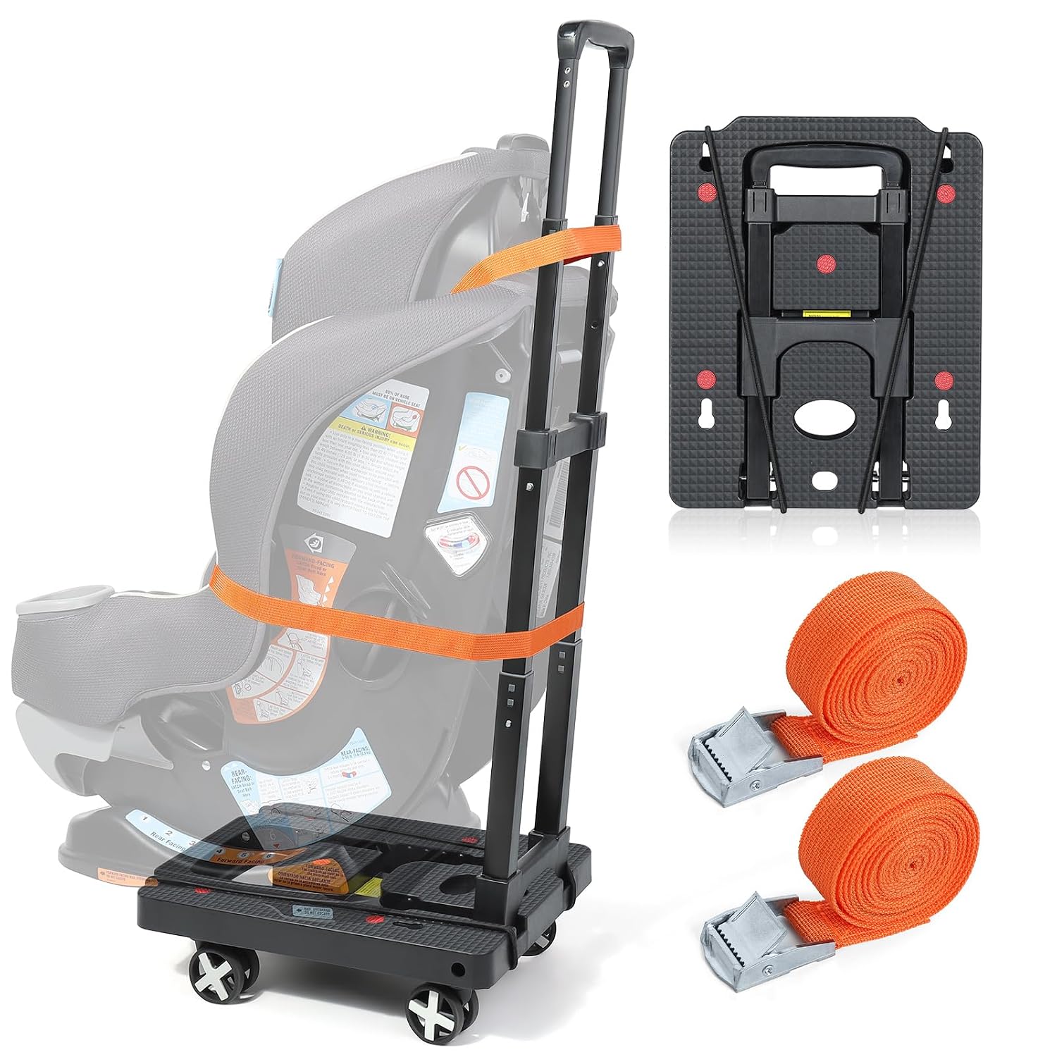 Foldable Car Seat Travel Cart – Universal Wheels, 110lb Capacity, Compact Storage