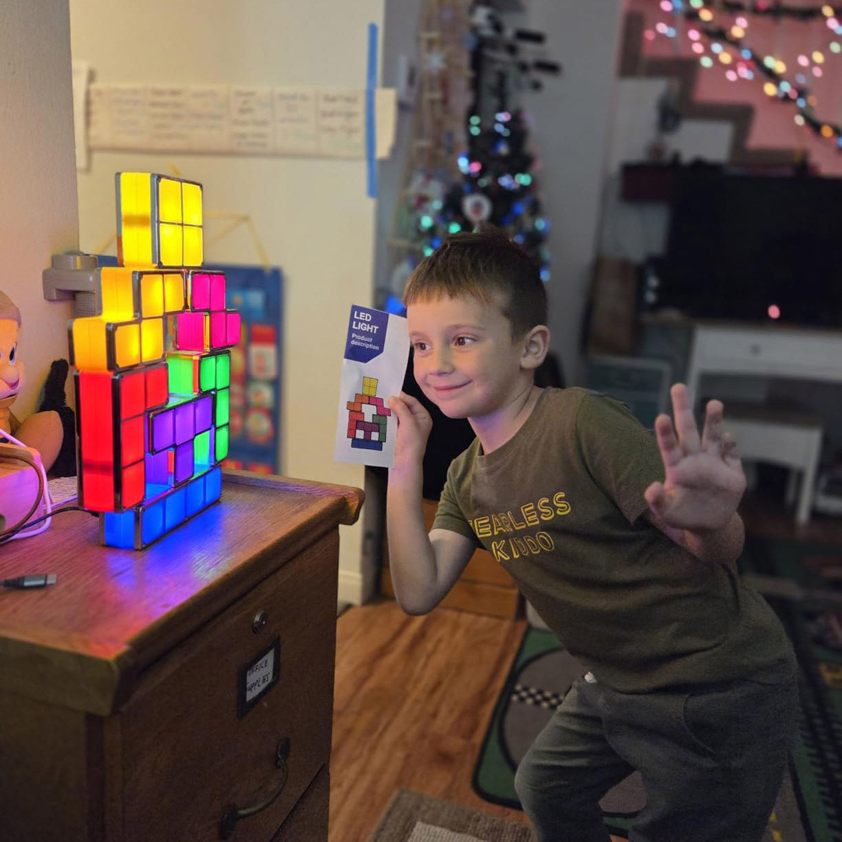 DIY Stackable Tetris LED Night Light – 7 Glowing Blocks, 7 Colors, Creative Desk Decor