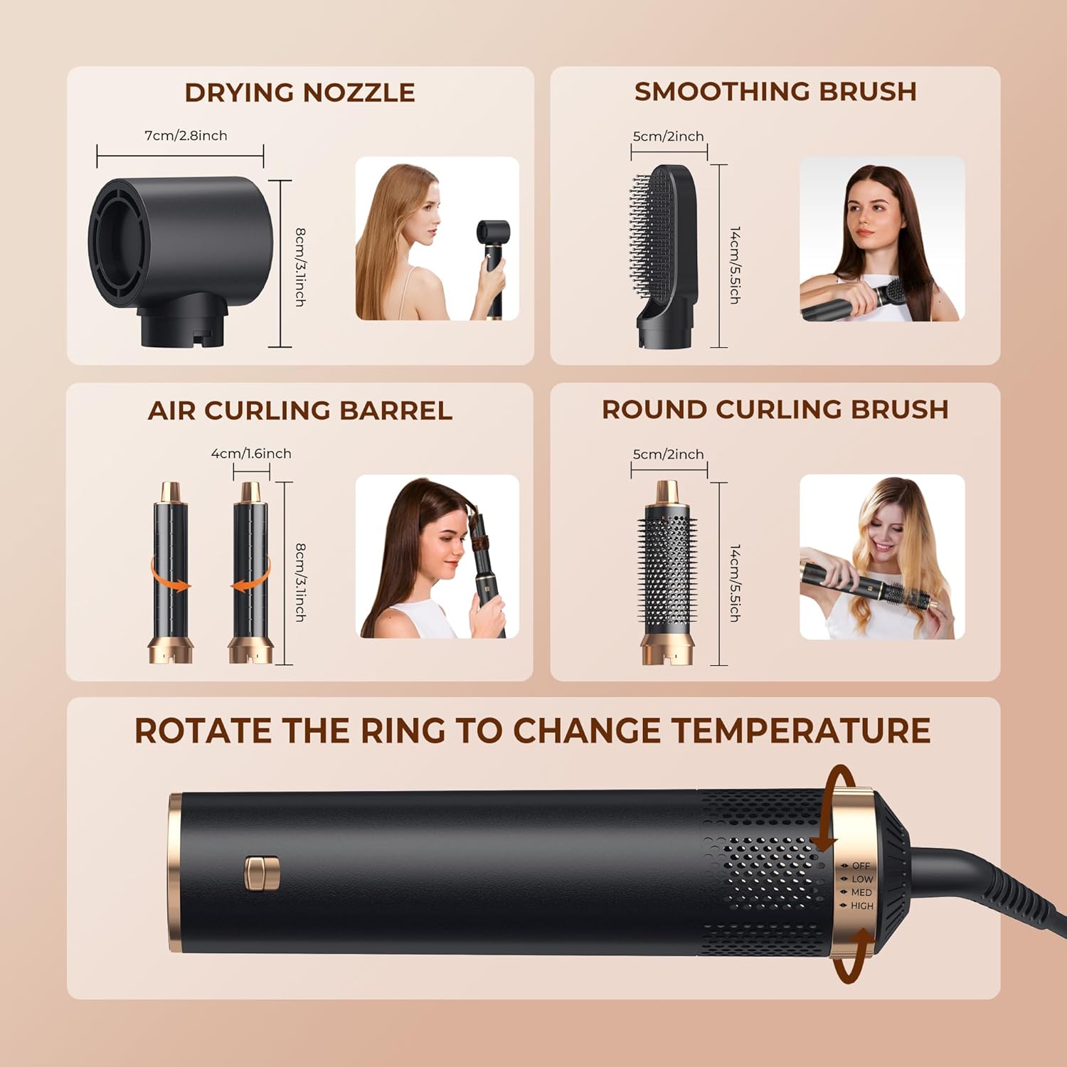 5 in 1 Blow Dryer Brush, Upgrade Hair Dryer Brush Air Curler Air Curling Wrap Styler