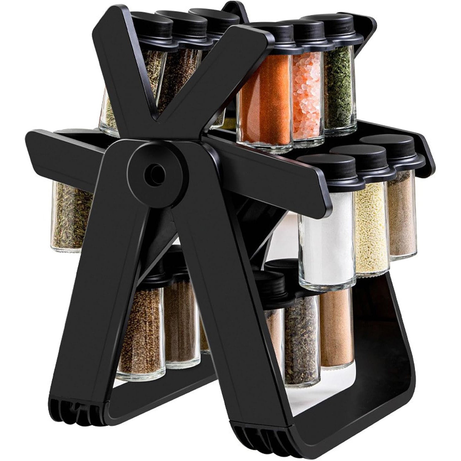 360° Rotating Spice Rack – Ferris Wheel Design, 18 Glass Jars, Space‑Saving Countertop Organizer