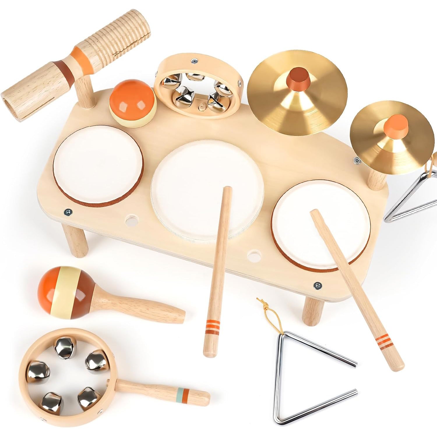 Kids Drum Set – 11-in-1 Wooden Musical Instruments for Toddlers 2-3