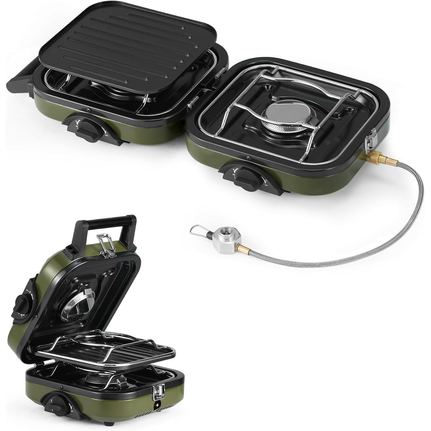 Double Burner Foldable Propane Stove – Dual Independent Burners, Piezo Ignition, Carry Bag Included