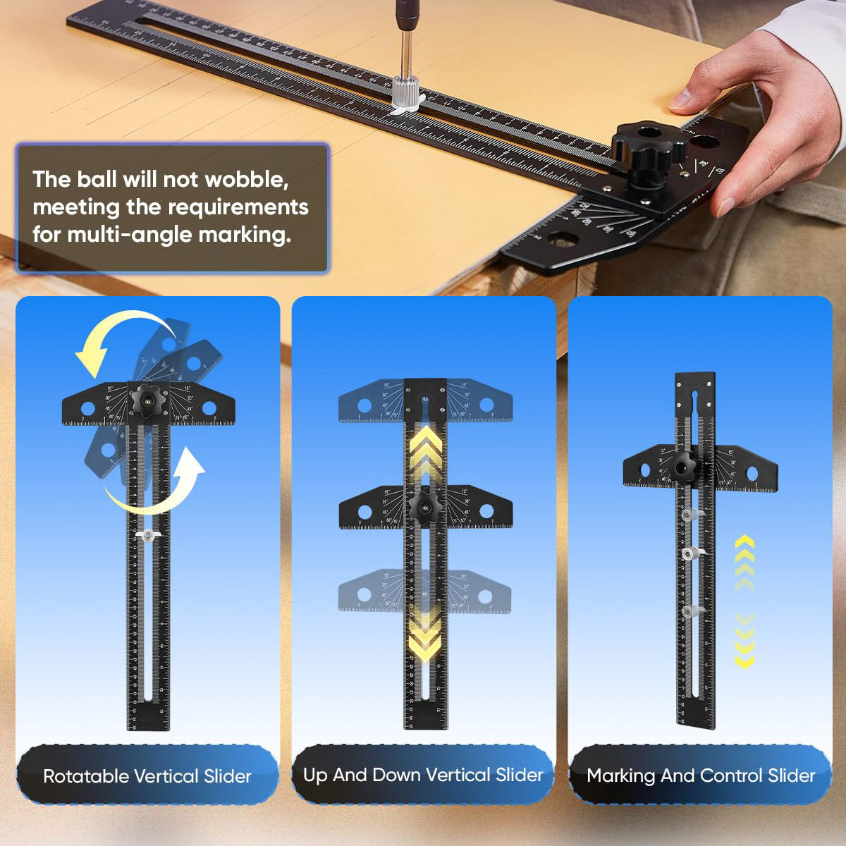 Aluminum Multi-Angle Marking Ruler – T-Square, Protractor, Straightedge & Scriber in One