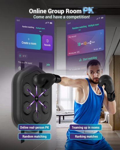 Smart Music Boxing Machine – Rhythm‑Synchronized Lights, App Control, Adjustable Height, for Home Workouts