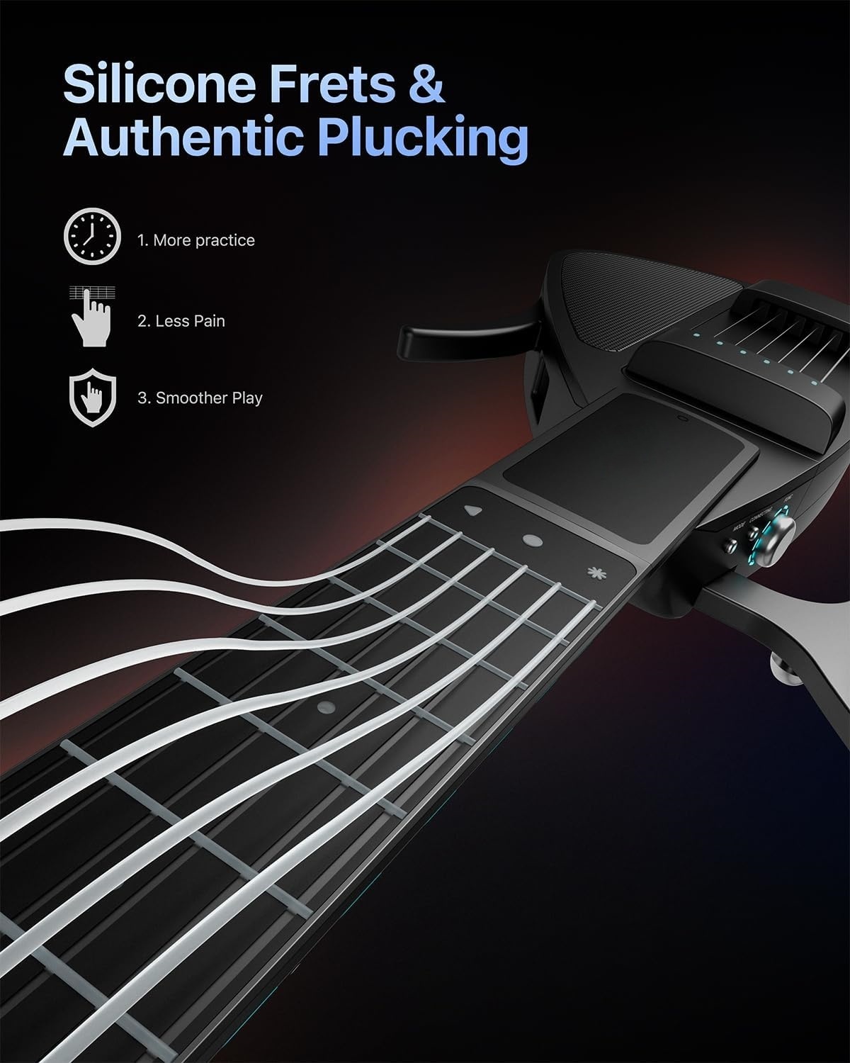 Smart Foldable Guitar – Silicone Strings, 24 Built‑in Tones, Silent Practice, App‑Connected