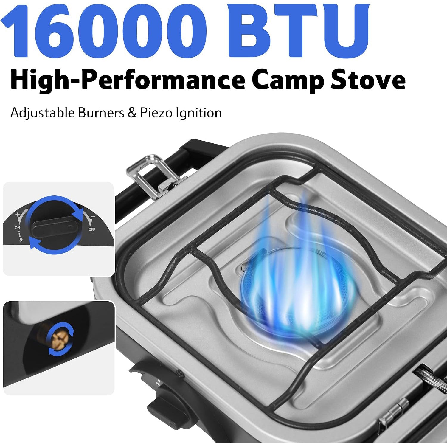 Double Burner Foldable Propane Stove – Dual Independent Burners, Piezo Ignition, Carry Bag Included