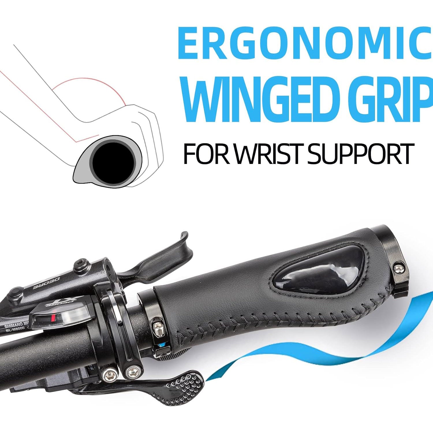 Ergonomic Dual‑Lock Bike Grips – Wing Support, Liquid Silicone, 22.2mm Handlebar Fit