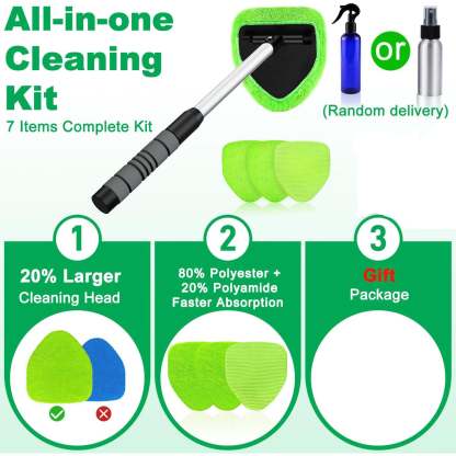 Windshield Cleaning Tool – Car Window Interior Cleaning Kit with Extendable Handle
