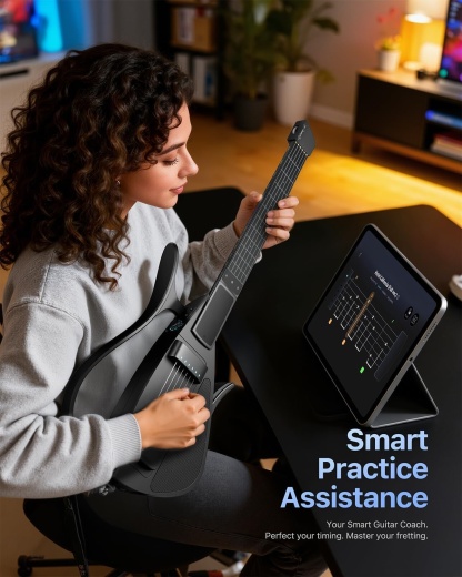 Smart Foldable Guitar – Silicone Strings, 24 Built‑in Tones, Silent Practice, App‑Connected