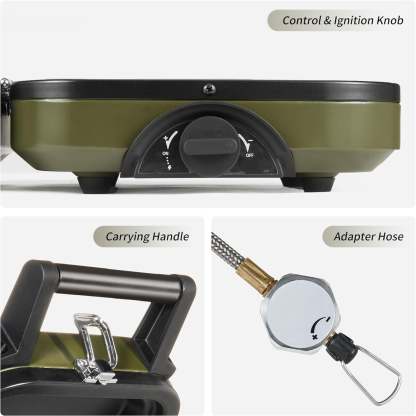 Double Burner Foldable Propane Stove – Dual Independent Burners, Piezo Ignition, Carry Bag Included