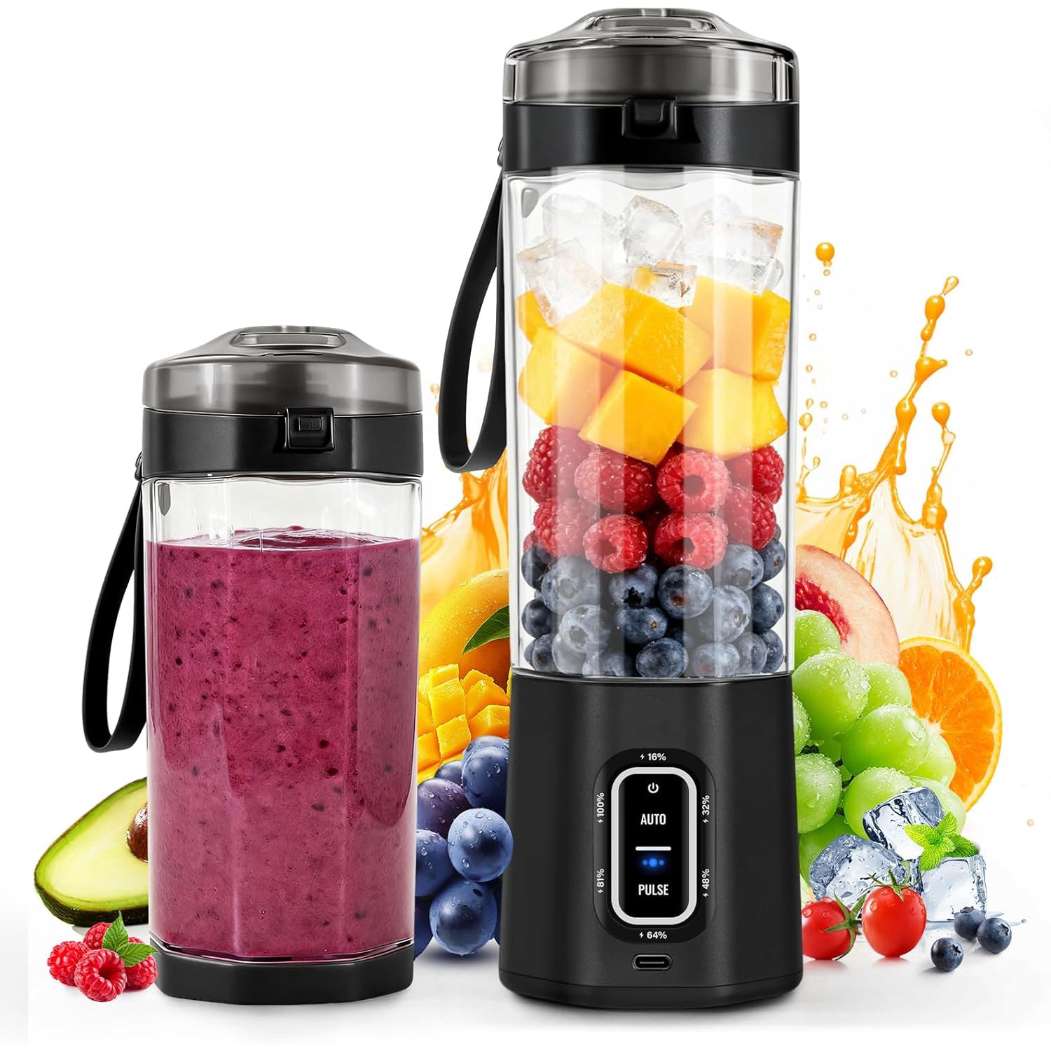 Portable Blender – 350ml, USB Rechargeable, 6 Blades, LED Display, for Smoothies & Protein Shakes