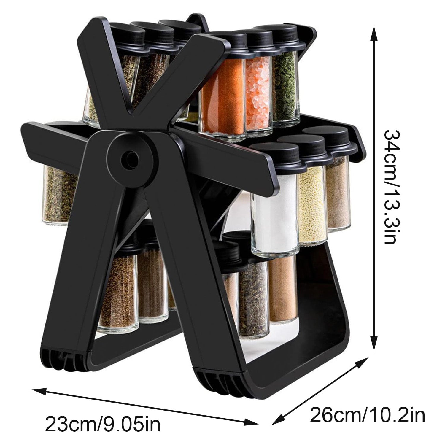 360° Rotating Spice Rack – Ferris Wheel Design, 18 Glass Jars, Space‑Saving Countertop Organizer
