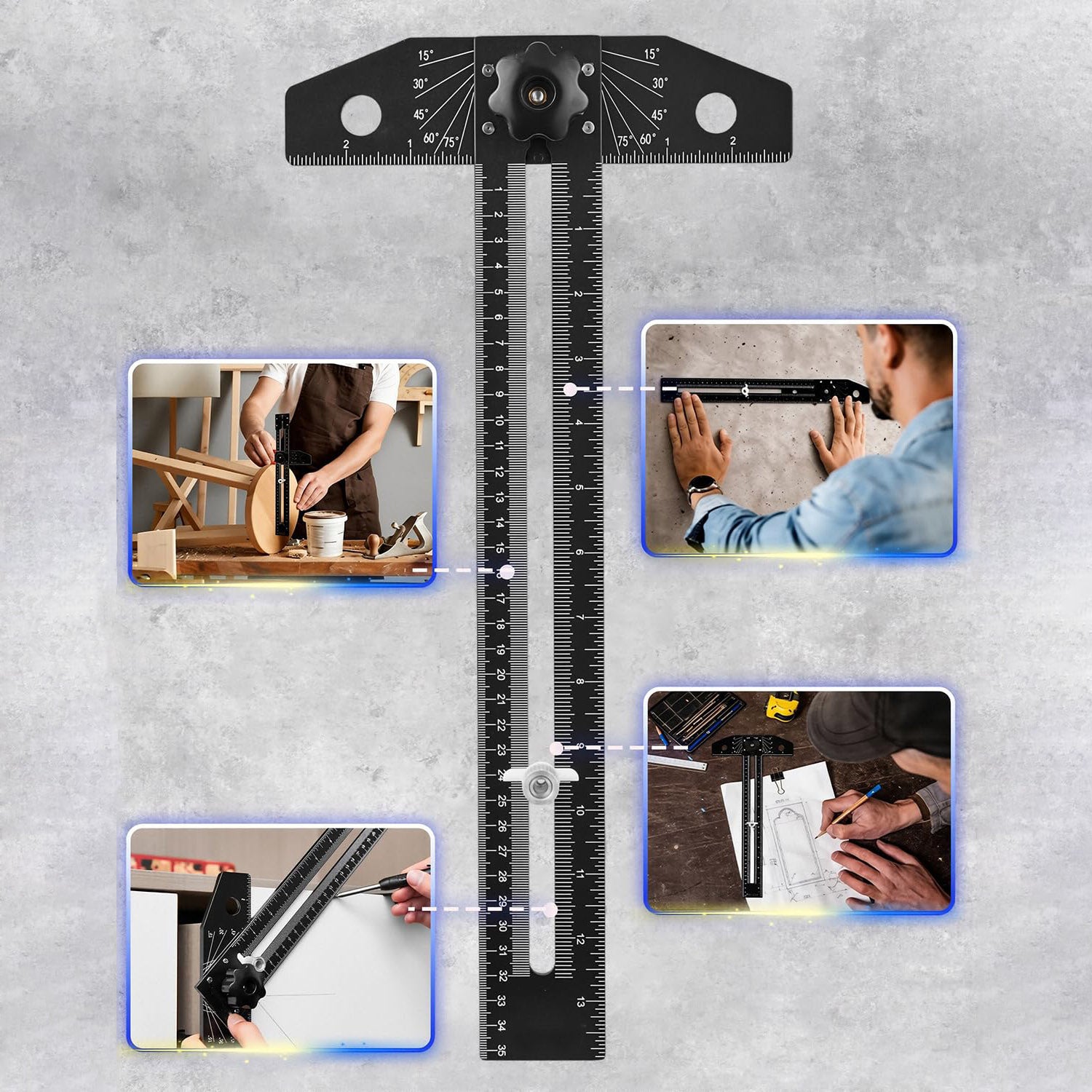 Aluminum Multi-Angle Marking Ruler – T-Square, Protractor, Straightedge & Scriber in One