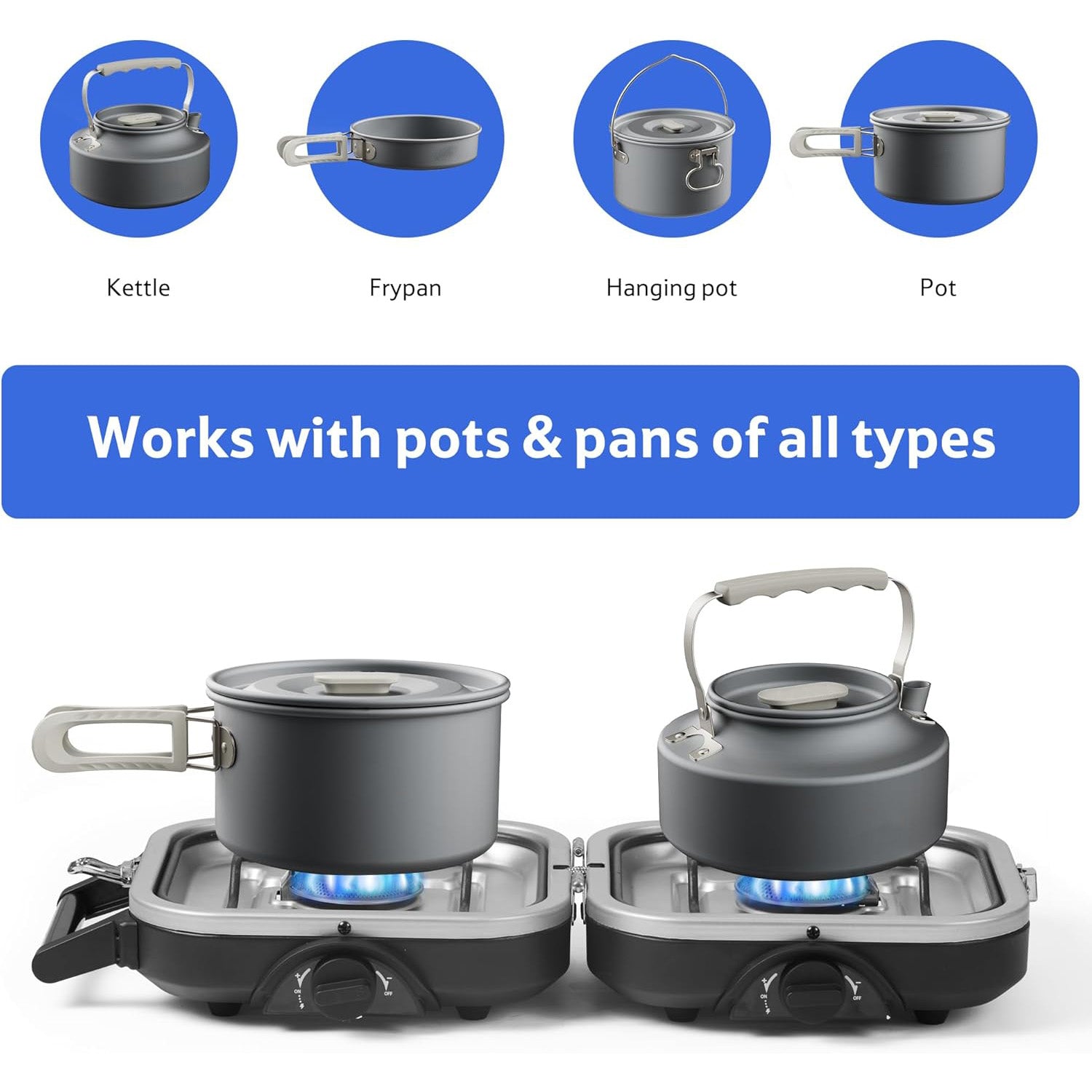 Double Burner Foldable Propane Stove – Dual Independent Burners, Piezo Ignition, Carry Bag Included