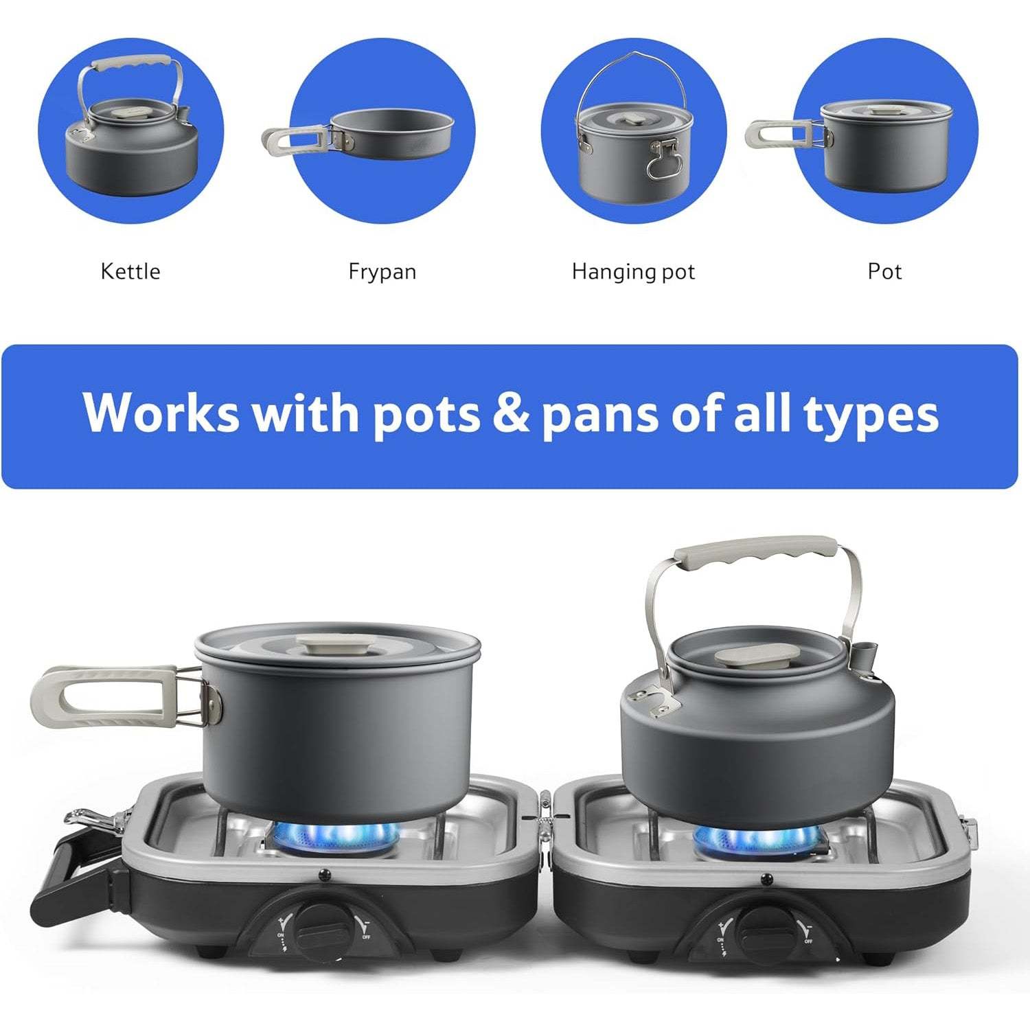 Double Burner Foldable Propane Stove – Dual Independent Burners, Piezo Ignition, Carry Bag Included