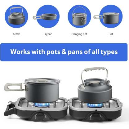 Double Burner Foldable Propane Stove – Dual Independent Burners, Piezo Ignition, Carry Bag Included