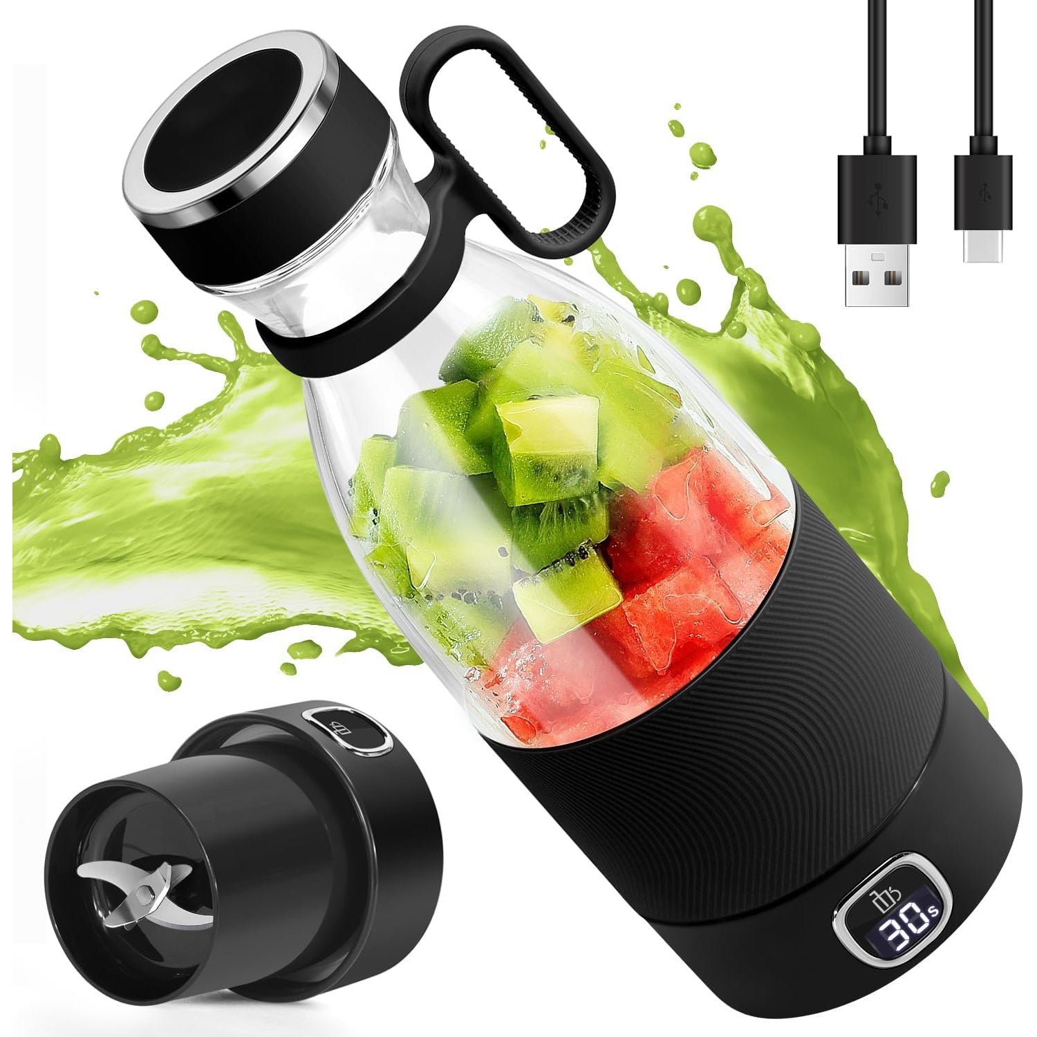 Portable Blender – 350ml, USB Rechargeable, 6 Blades, LED Display, for Smoothies & Protein Shakes