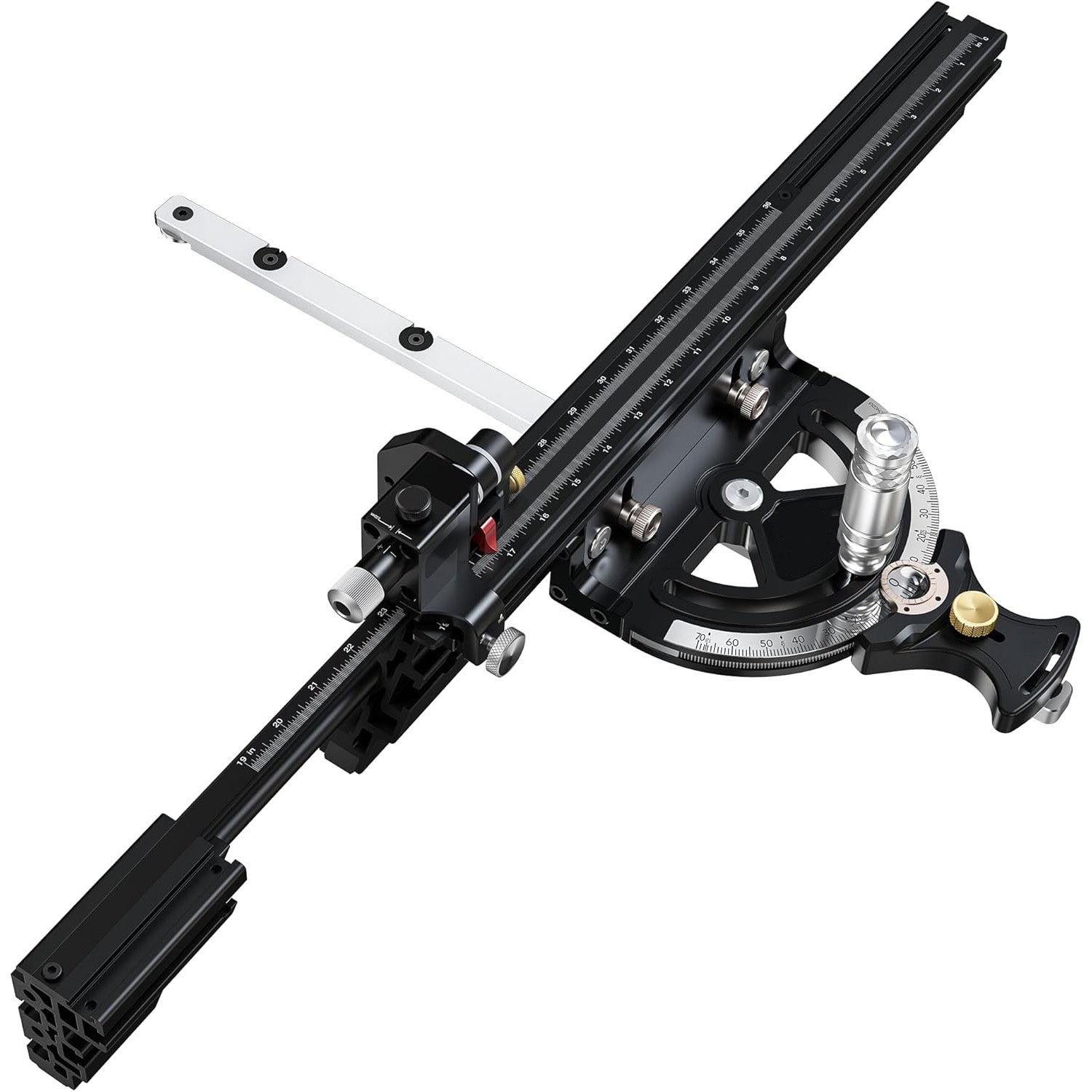 Precision Miter Gauge – –70° to 70° Full‑Range Locking, 4 Preset Stops, 36″ Extendable Fence
