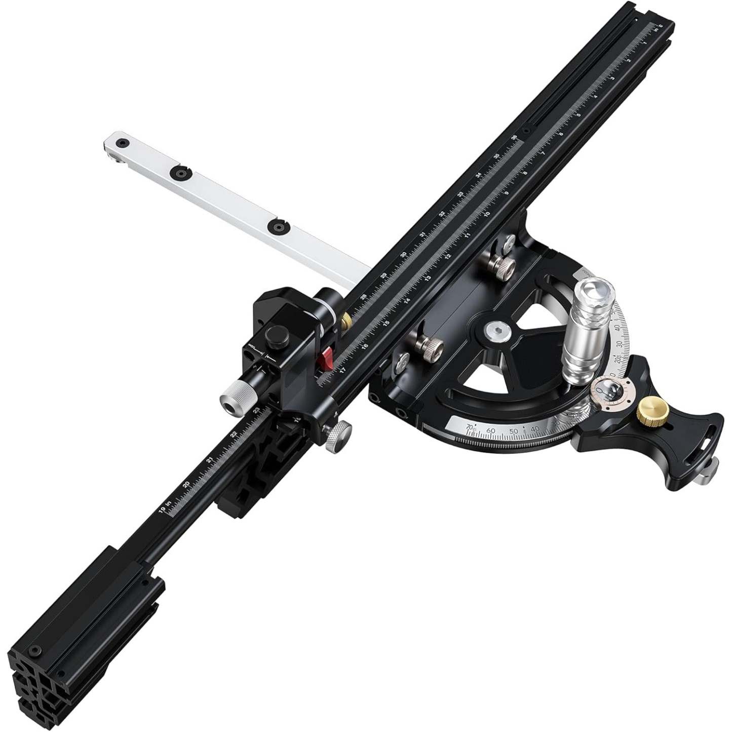 Precision Miter Gauge – –70° to 70° Full‑Range Locking, 4 Preset Stops, 36″ Extendable Fence
