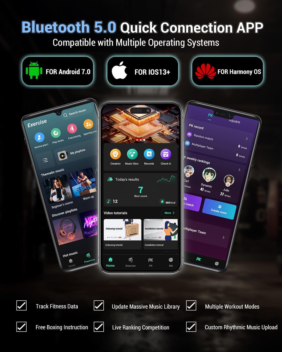 Smart Music Boxing Machine – Rhythm‑Synchronized Lights, App Control, Adjustable Height, for Home Workouts