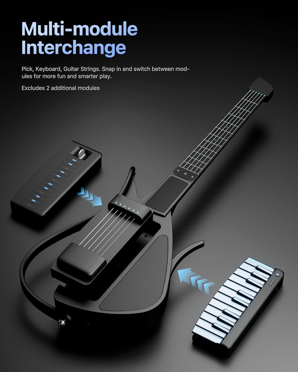 Smart Foldable Guitar – Silicone Strings, 24 Built‑in Tones, Silent Practice, App‑Connected