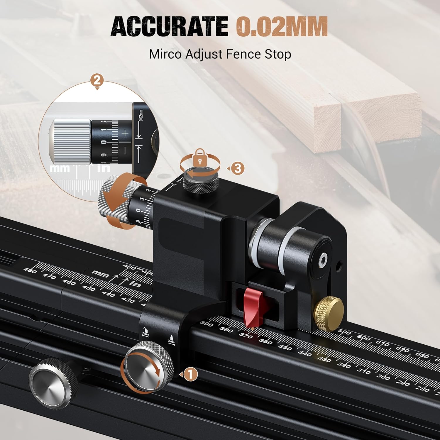 Precision Miter Gauge – –70° to 70° Full‑Range Locking, 4 Preset Stops, 36″ Extendable Fence