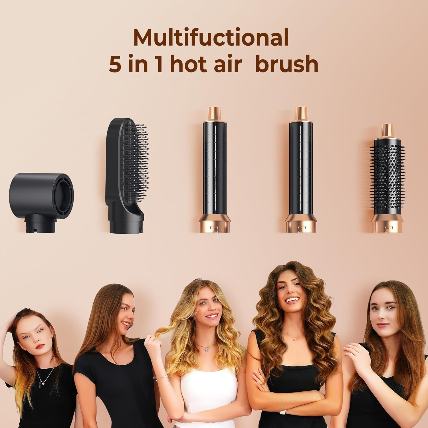 5 in 1 Blow Dryer Brush, Upgrade Hair Dryer Brush Air Curler Air Curling Wrap Styler