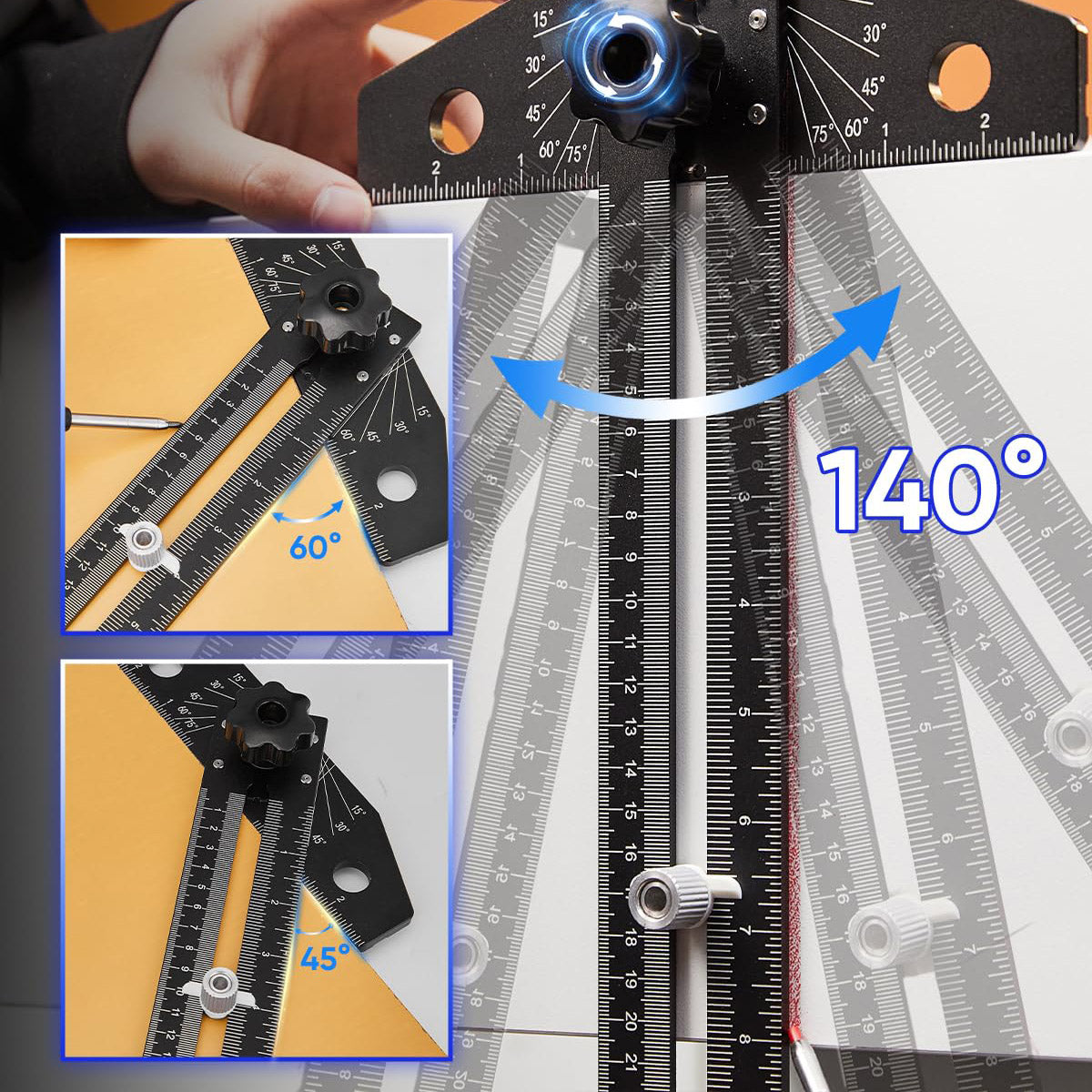 Aluminum Multi-Angle Marking Ruler – T-Square, Protractor, Straightedge & Scriber in One