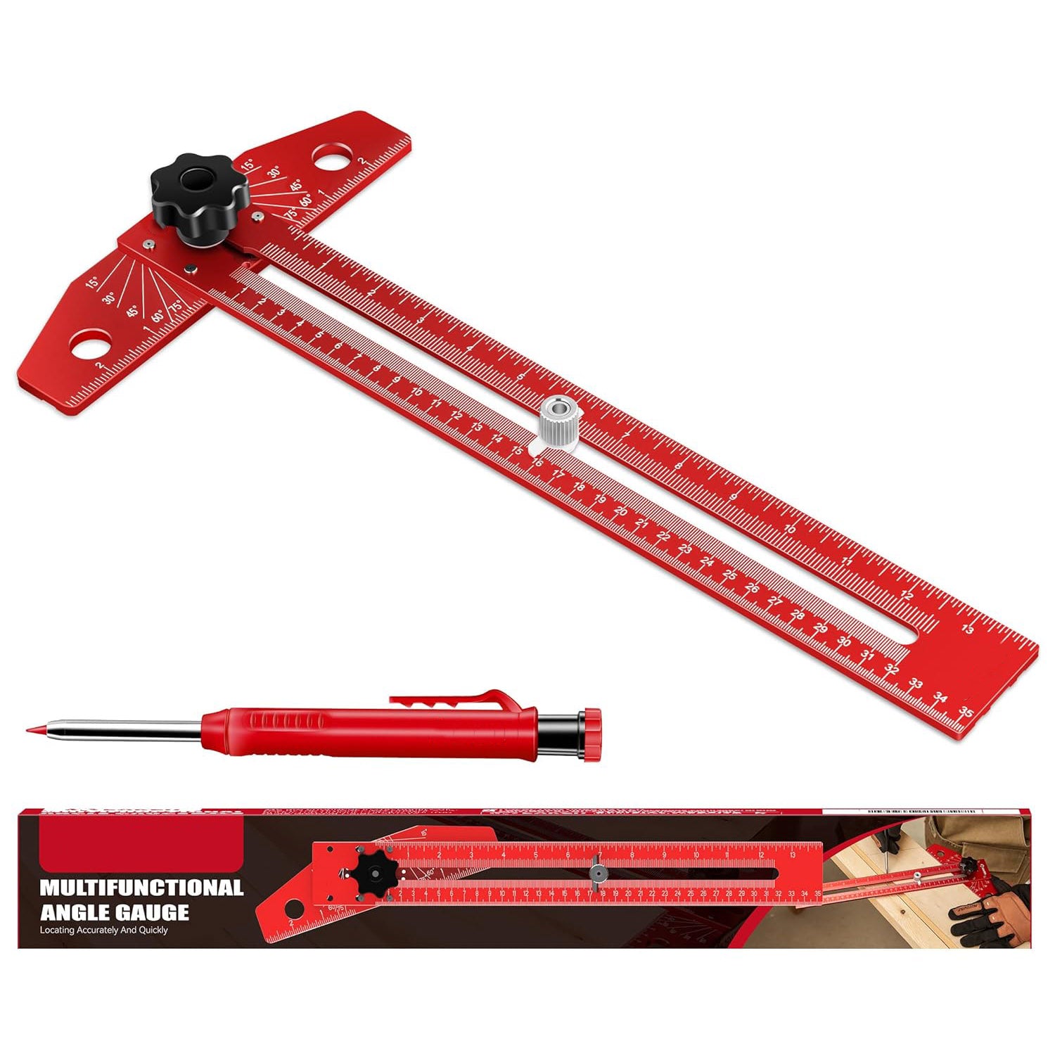 Aluminum Multi-Angle Marking Ruler – T-Square, Protractor, Straightedge & Scriber in One