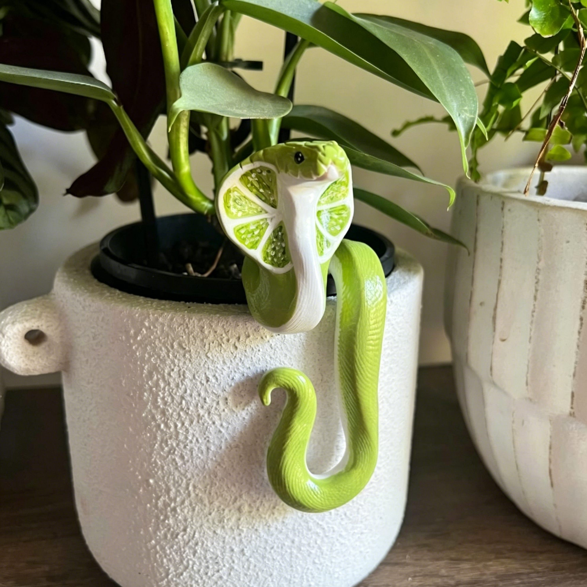 Cobra-Shaped Hanging Planter – Hand-Sculpted Lime Green Polymer Clay, Glossy Finish