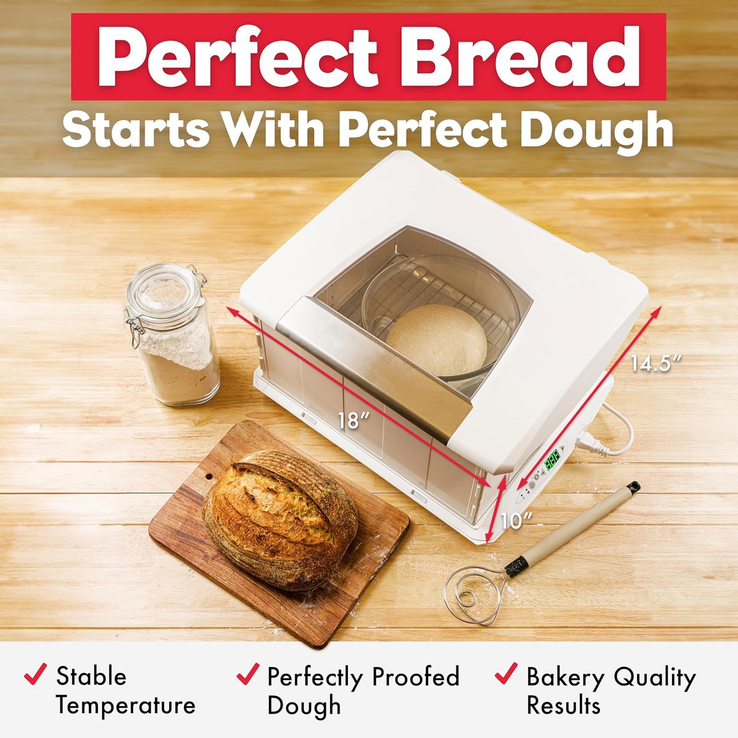 Foldable Bread Proofer & Slow Cooker – 70–195°F, Fits 2 Loaves or 8‑Quart Pot, Precise Fermentation Control