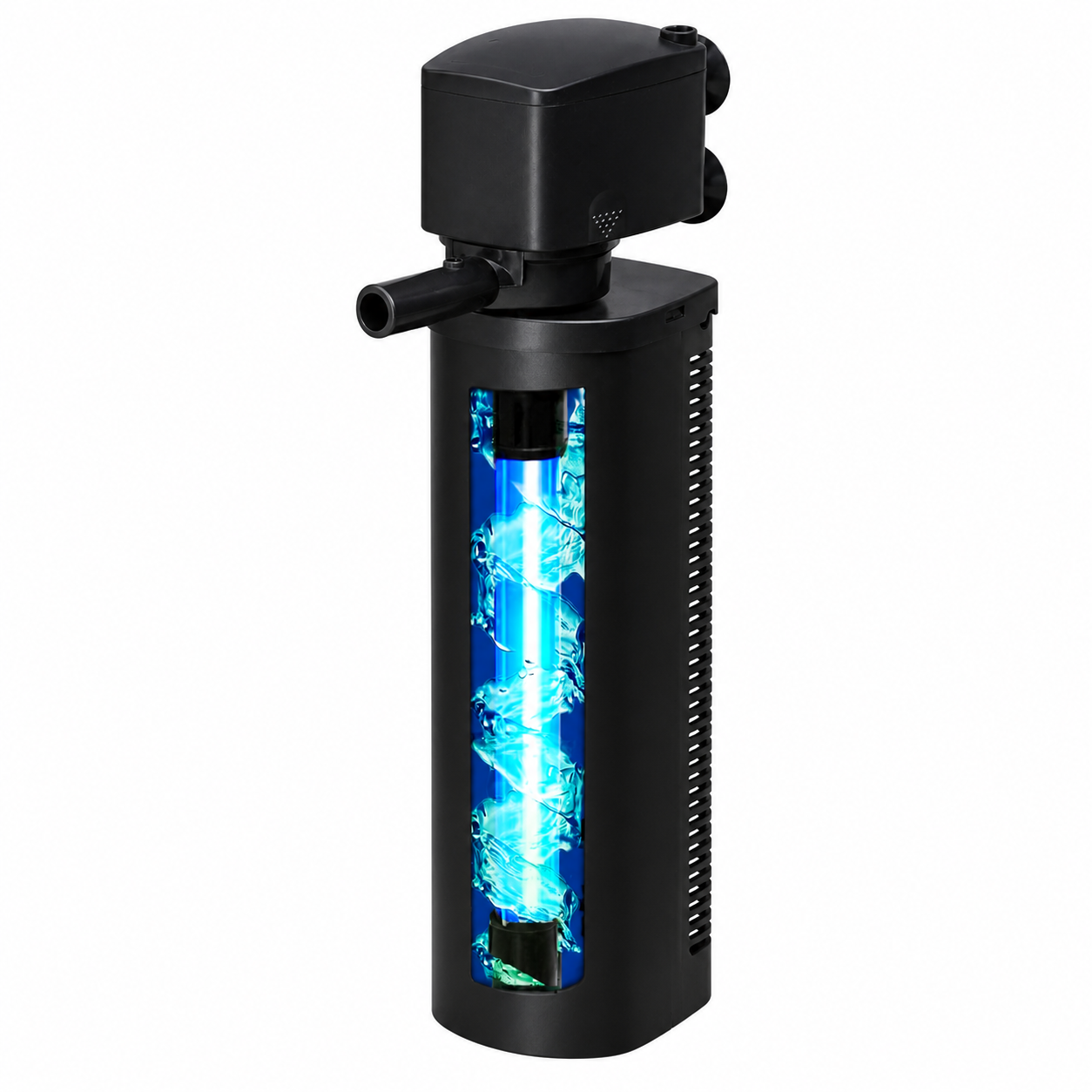 Aquarium filter with built-in UV sterilization lamp and silent built-in water pump.