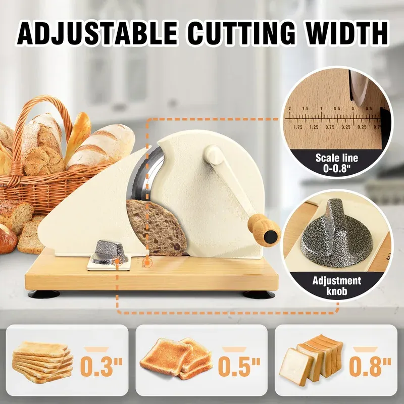 Adjustable Manual Bread Slicer – Stainless Steel Blades, Solid Wood Base, 0–0.8″ Thickness Control