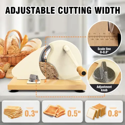 Adjustable Manual Bread Slicer – Stainless Steel Blades, Solid Wood Base, 0–0.8″ Thickness Control