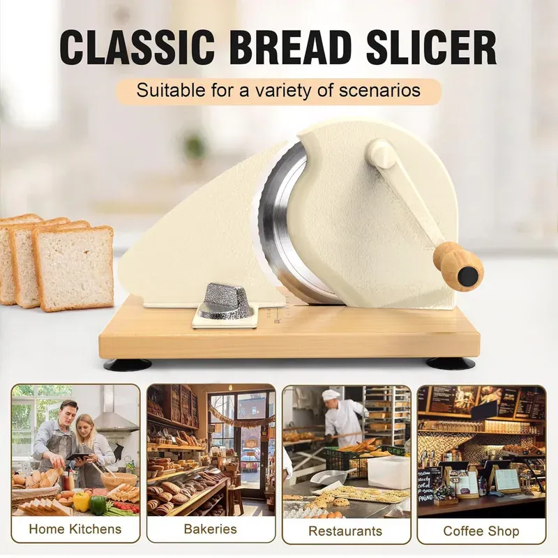 Adjustable Manual Bread Slicer – Stainless Steel Blades, Solid Wood Base, 0–0.8″ Thickness Control