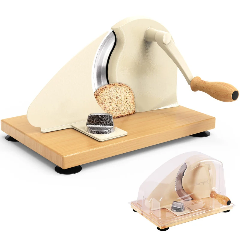 Adjustable Manual Bread Slicer – Stainless Steel Blades, Solid Wood Base, 0–0.8″ Thickness Control
