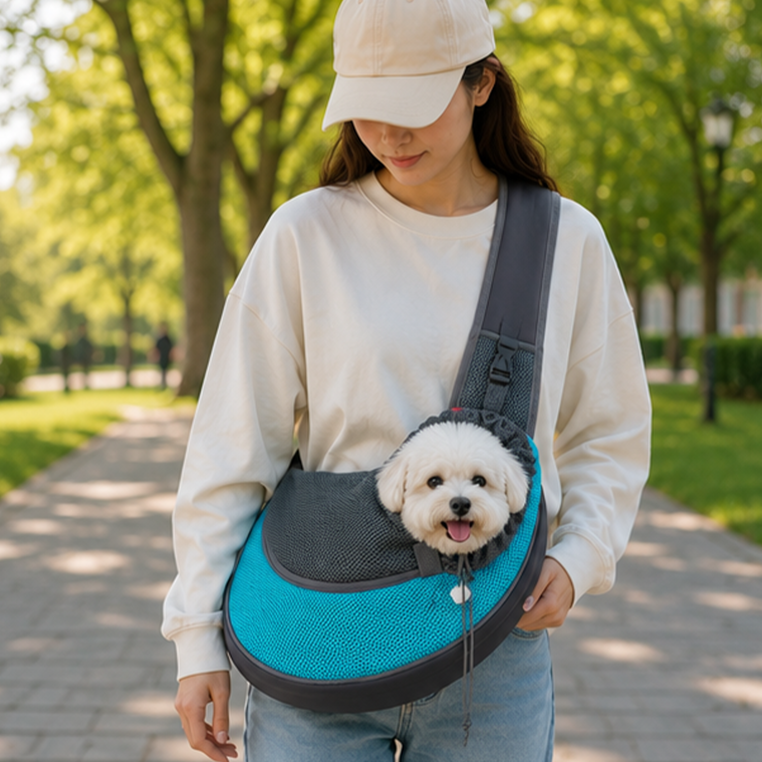 Breathable Oxford Cloth Pet Backpack – Mesh Panels, Single Strap, Lightweight for Small Pets