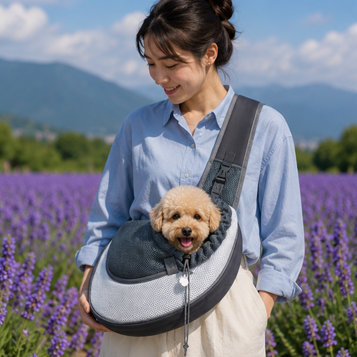 Breathable Oxford Cloth Pet Backpack – Mesh Panels, Single Strap, Lightweight for Small Pets