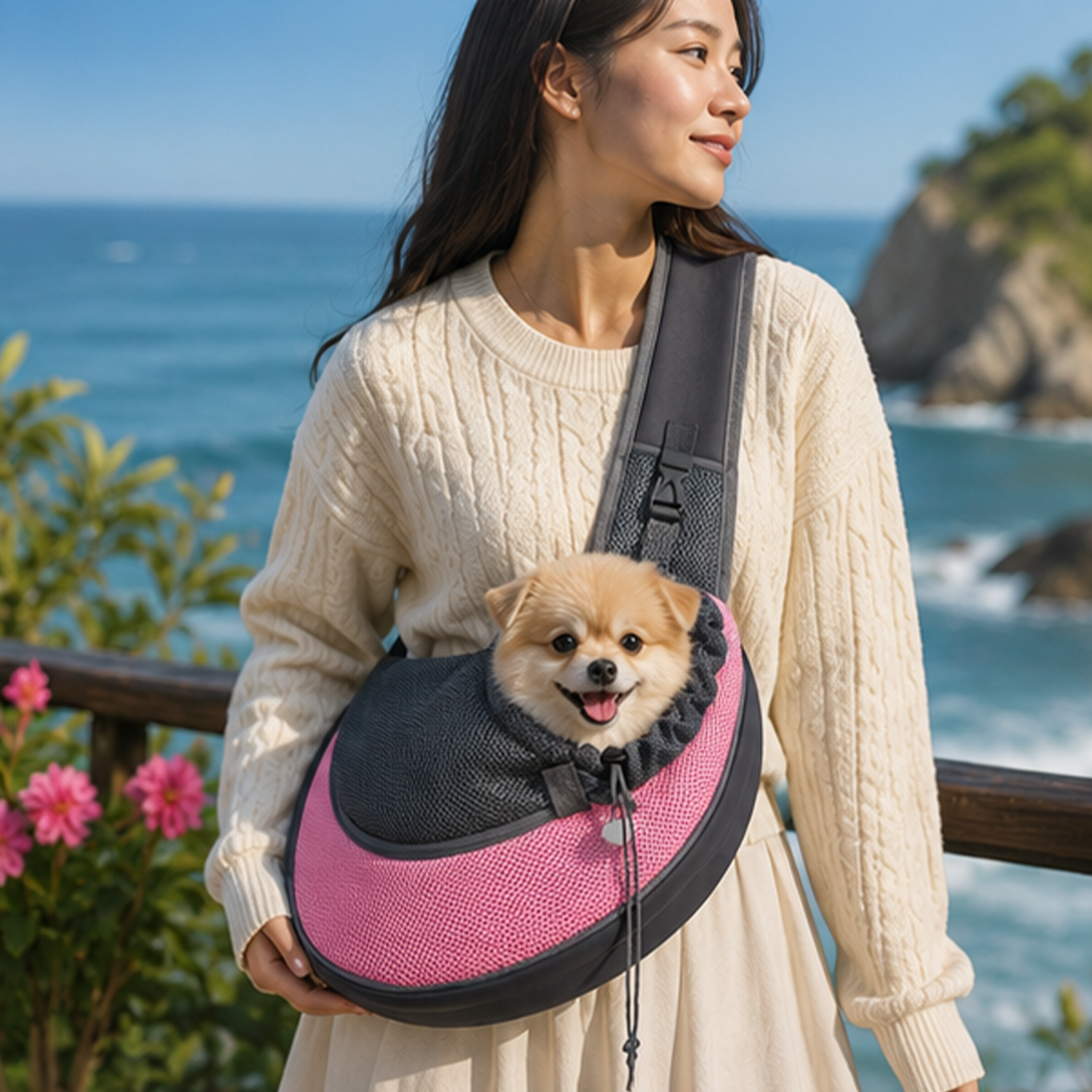 Breathable Oxford Cloth Pet Backpack – Mesh Panels, Single Strap, Lightweight for Small Pets