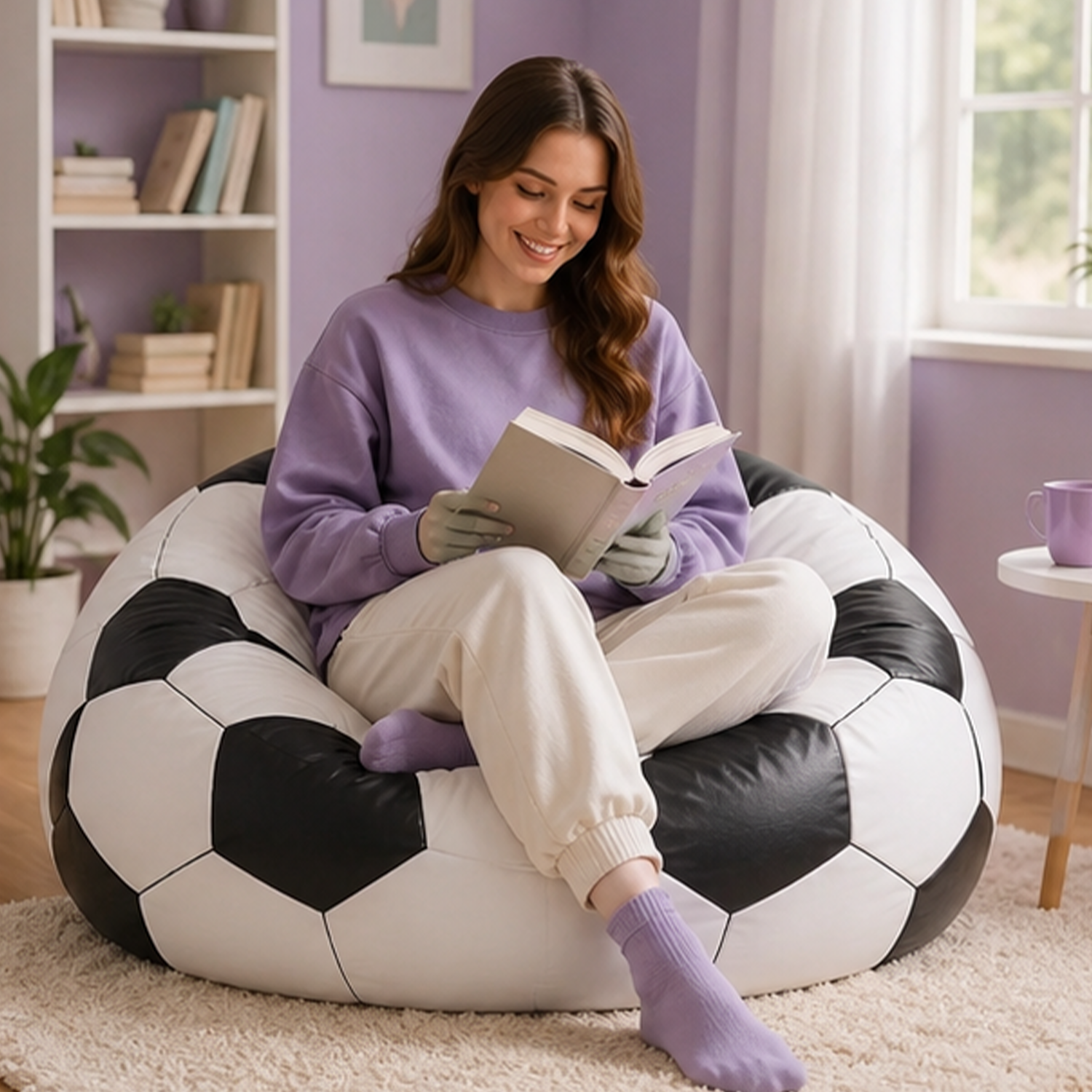 Inflatable Soccer Beanbag Sofa – Foldable, Portable, Waterproof, Classic Black & White Pattern