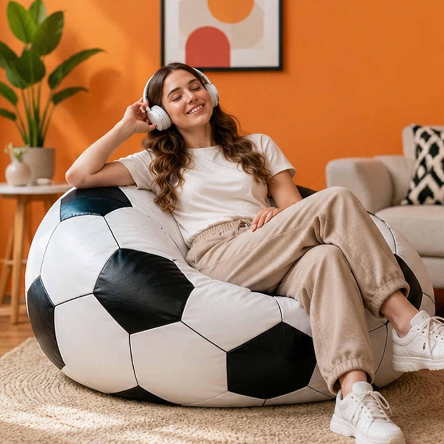 Inflatable Soccer Beanbag Sofa – Foldable, Portable, Waterproof, Classic Black & White Pattern