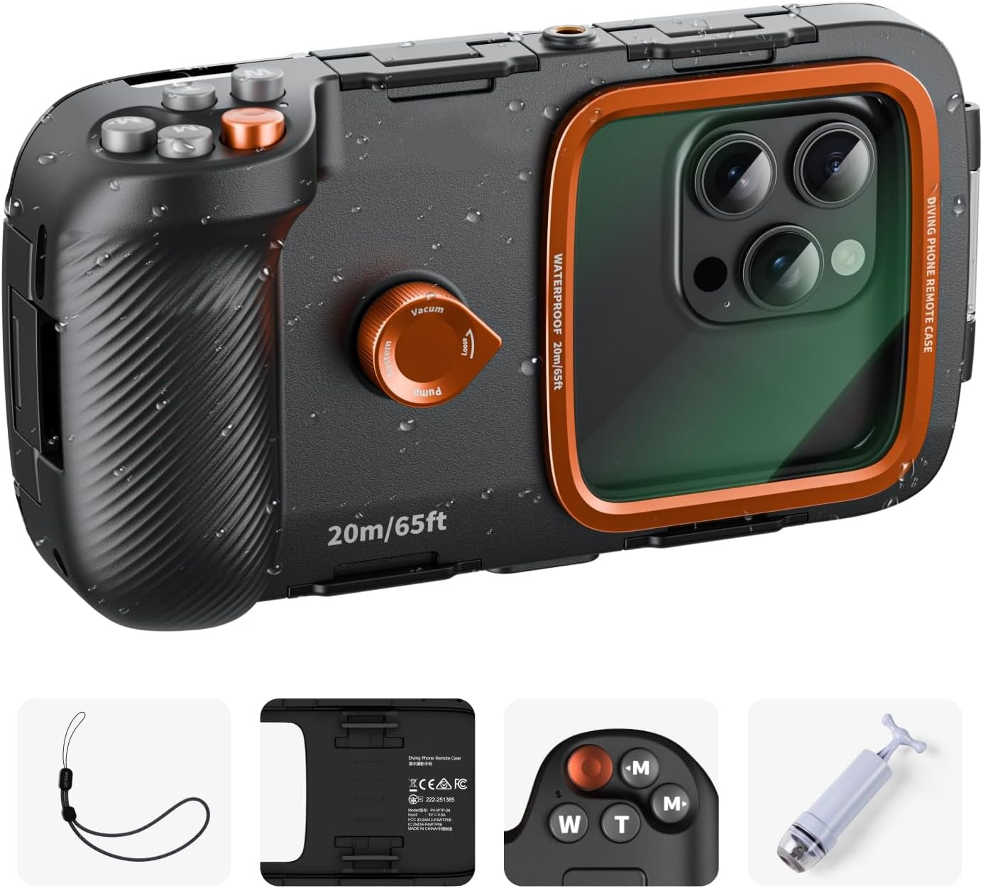 Universal Underwater Phone Case – IP68 to 20m, Bluetooth Shutter Control, Fits 5.4–6.9″ Phones