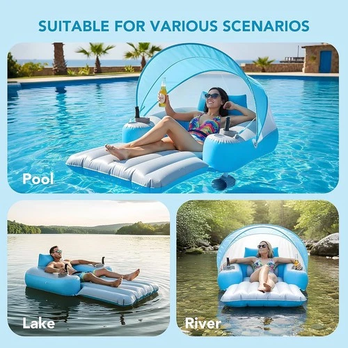 Rechargeable Motorized Pool Float - Inflatable Pool Lounger for Adults, Holds 25 - Picture 5 of 7